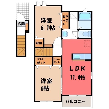 間々田駅 バス17分  粟宮下下車：停歩6分 2階の物件間取画像